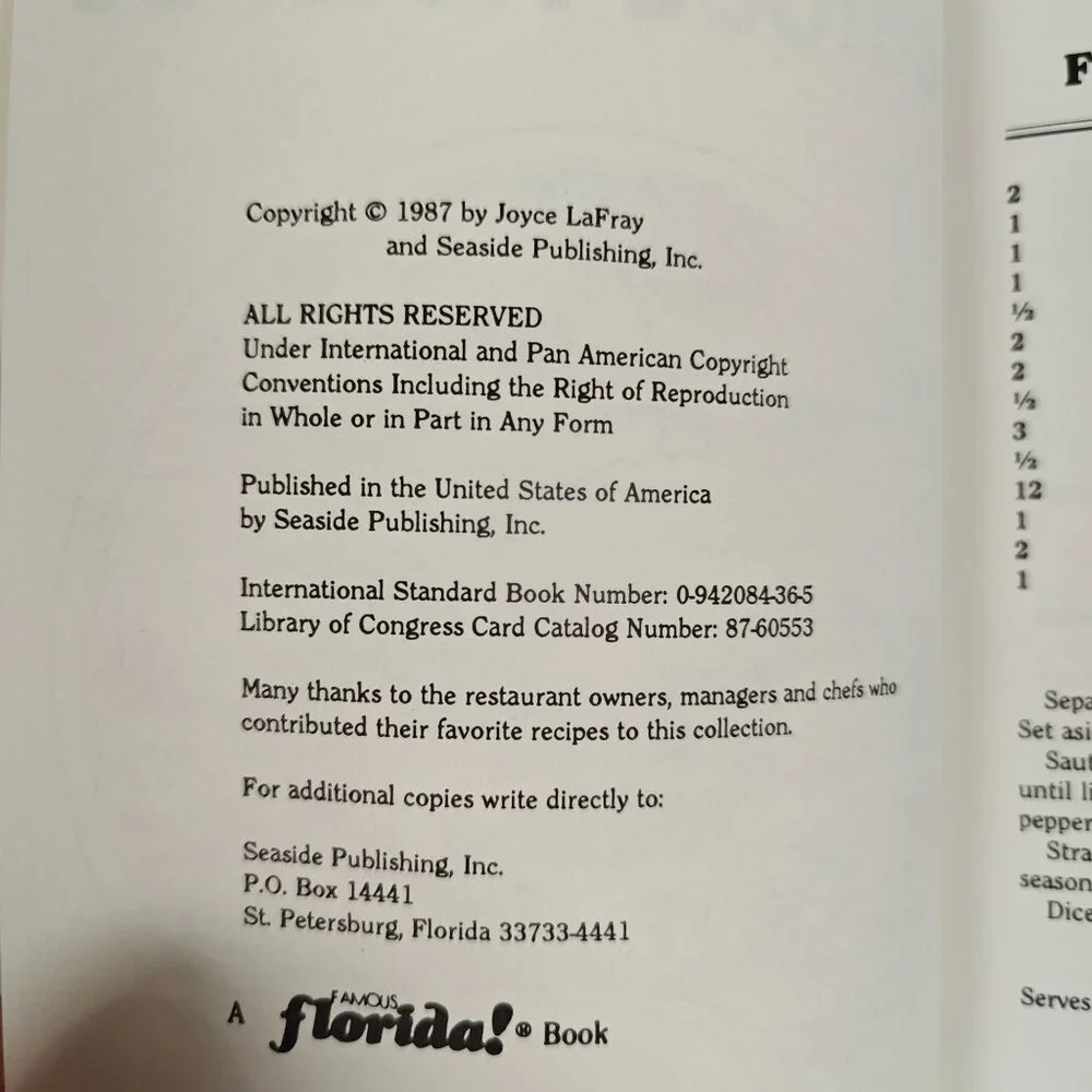 Famous Florida Seafood Recipes By Joyce LaFray Vintage Cookbook Local Ethnic